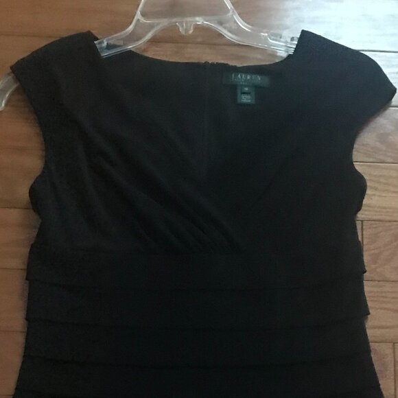 RALPH LAUREN GREEN LABEL : BLACK CAP SLEEVE LAYERED COCTAIL DRESS SIZE 10 - Picture 5 of 5